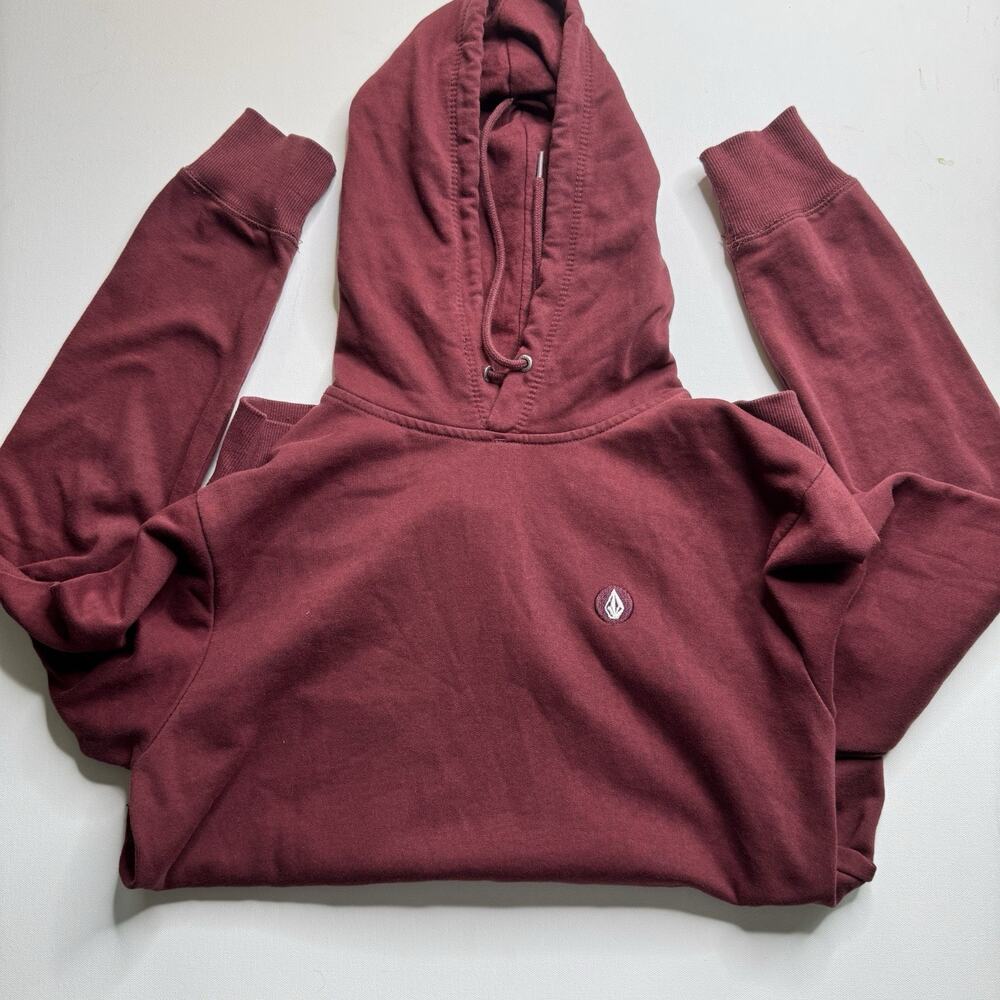 Volcom Hoodie Mens Small Burgundy Pullover Sweatshirt Logo‎ Skate Casual